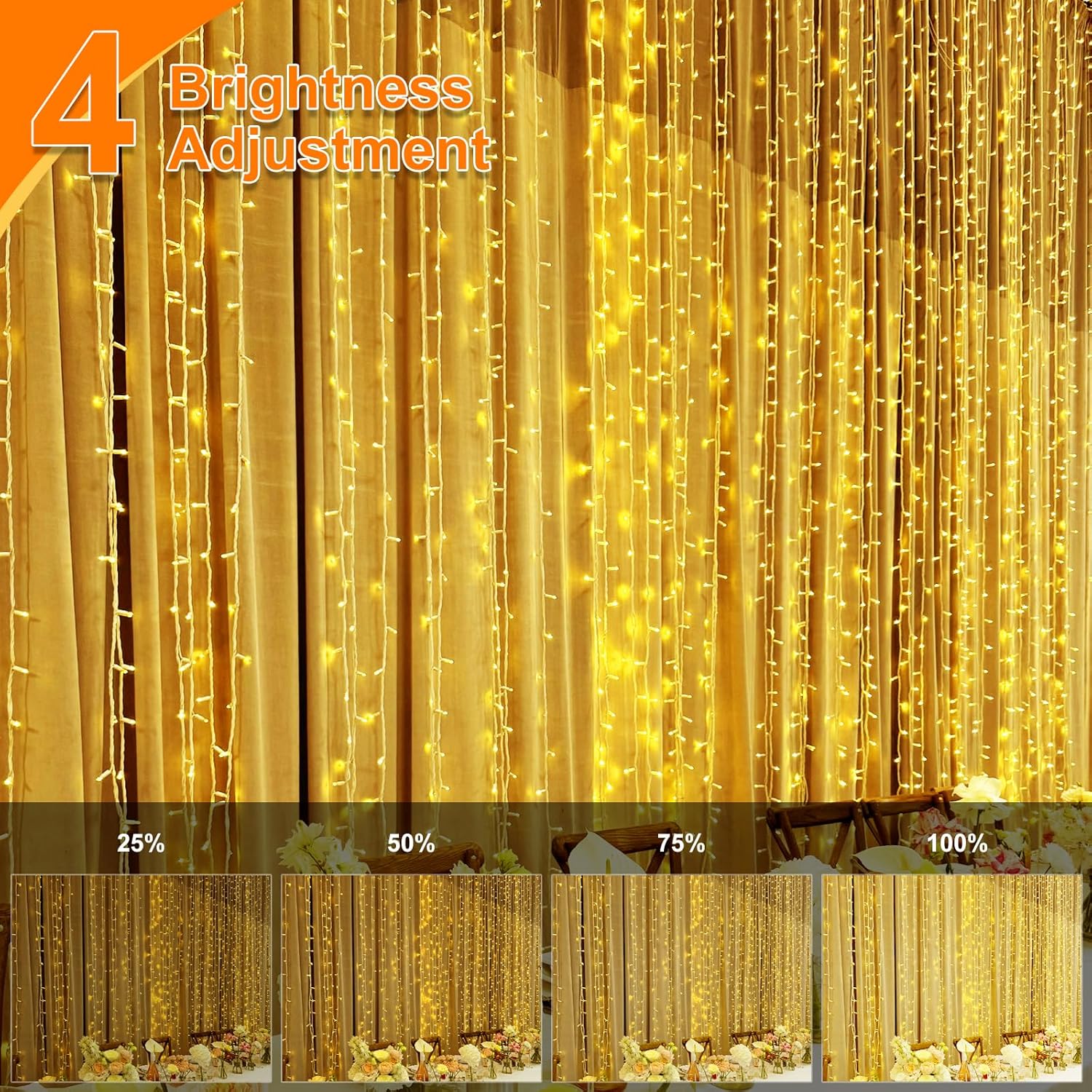 THKFUL 20x10FT 600LED Curtain Lights for Room,Hanging Backrop Curtain Fairy Lights Indoor Window Icicle Light Waterproof with Remote Control,Timer for Holiday Yard Garden(Warm White)