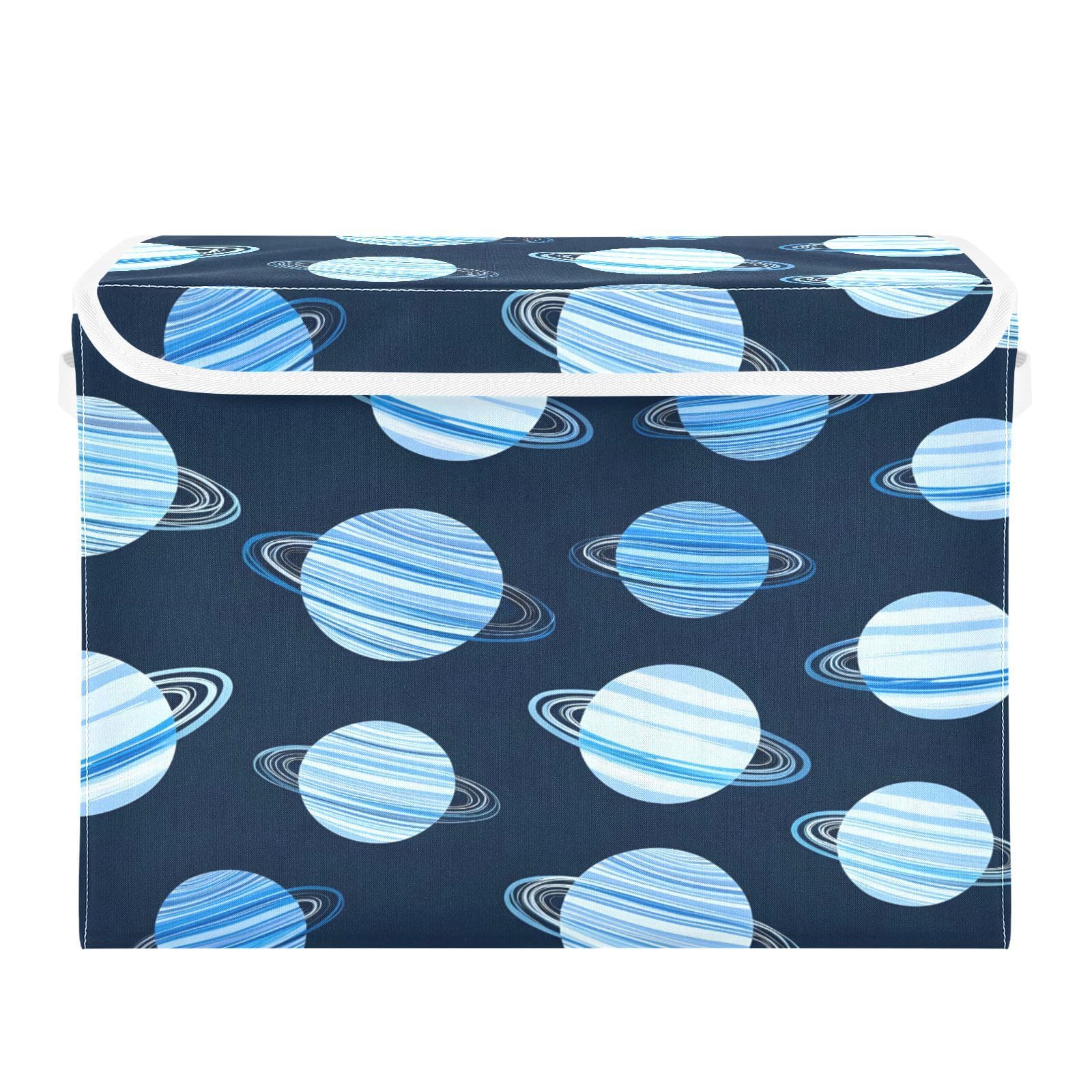 Ewusp Planets Fabric Storage Bin with Lid, Decorative Foldable Storage Basket with Handles, Stackable Closet Shelf Organiser Box for Clothes, Books, Bedroom, Living Room
