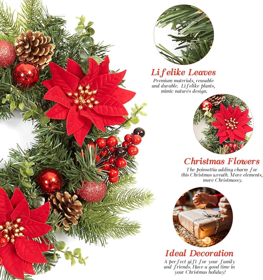 Amazon.co.jp: Adeeing 16インチ クリスマスリース アウトドア