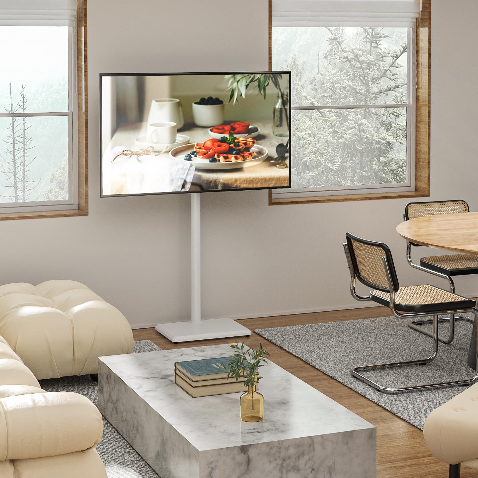TVON Support TV au Sol pour Téléviseurs de 32 à 60 Pouces, Support TV Haut avec Pieds de Support, Support TVs d'angle Slim, Hauteur Réglable, Pivotant, Max VESA 400x400mm jusqu'à 40kg