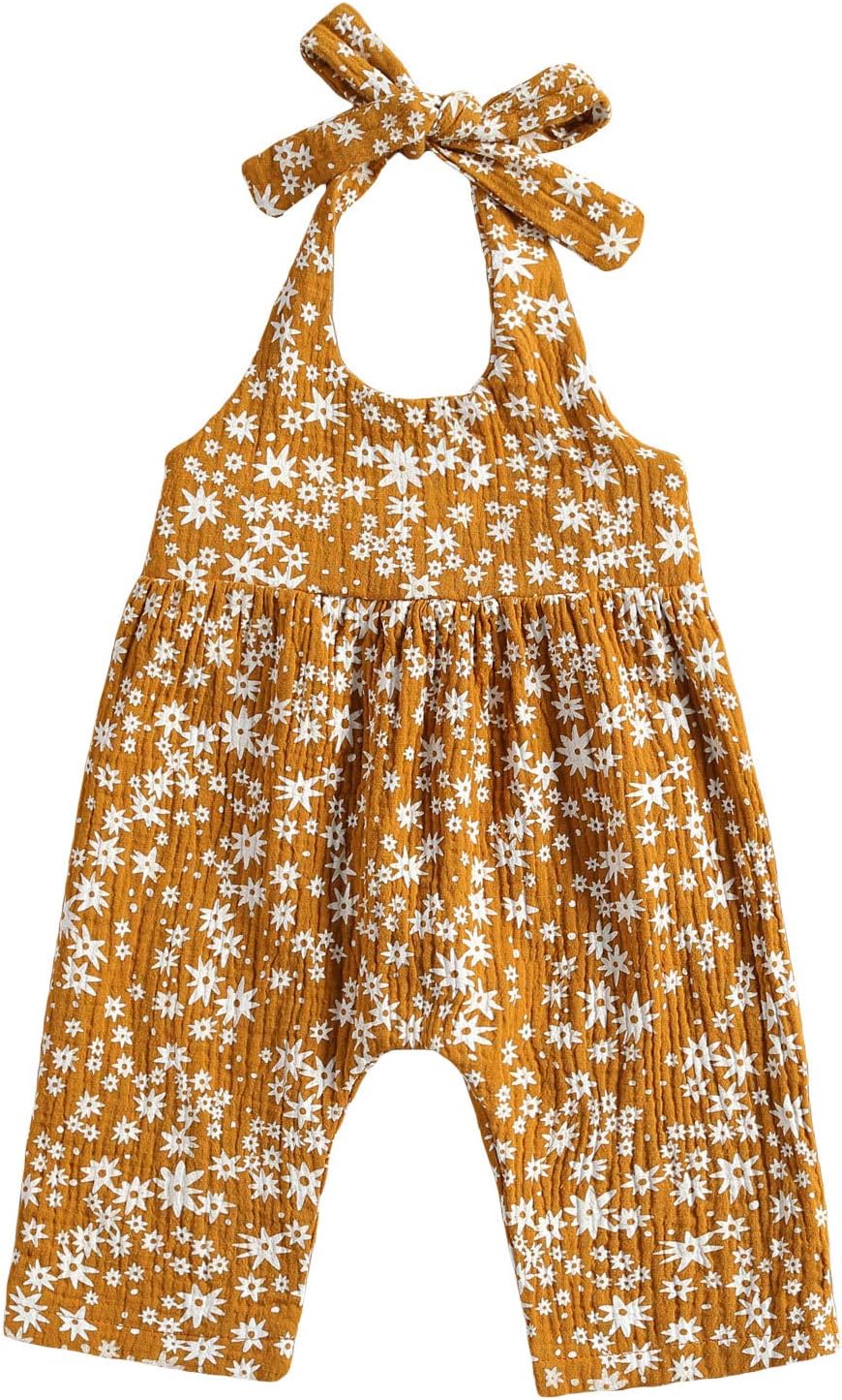 Newborn Girls Sling Jumpsuit Flower Print Sleeveless Romper Hairband Baby One-Pieces Bodysuits Clothing Months