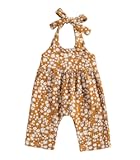 Baby Girls Daisy Playsuits Bodysuit&plus;Headband Print Halter Romper Floral Jumpsuit Infant Onesie Summer Clothes