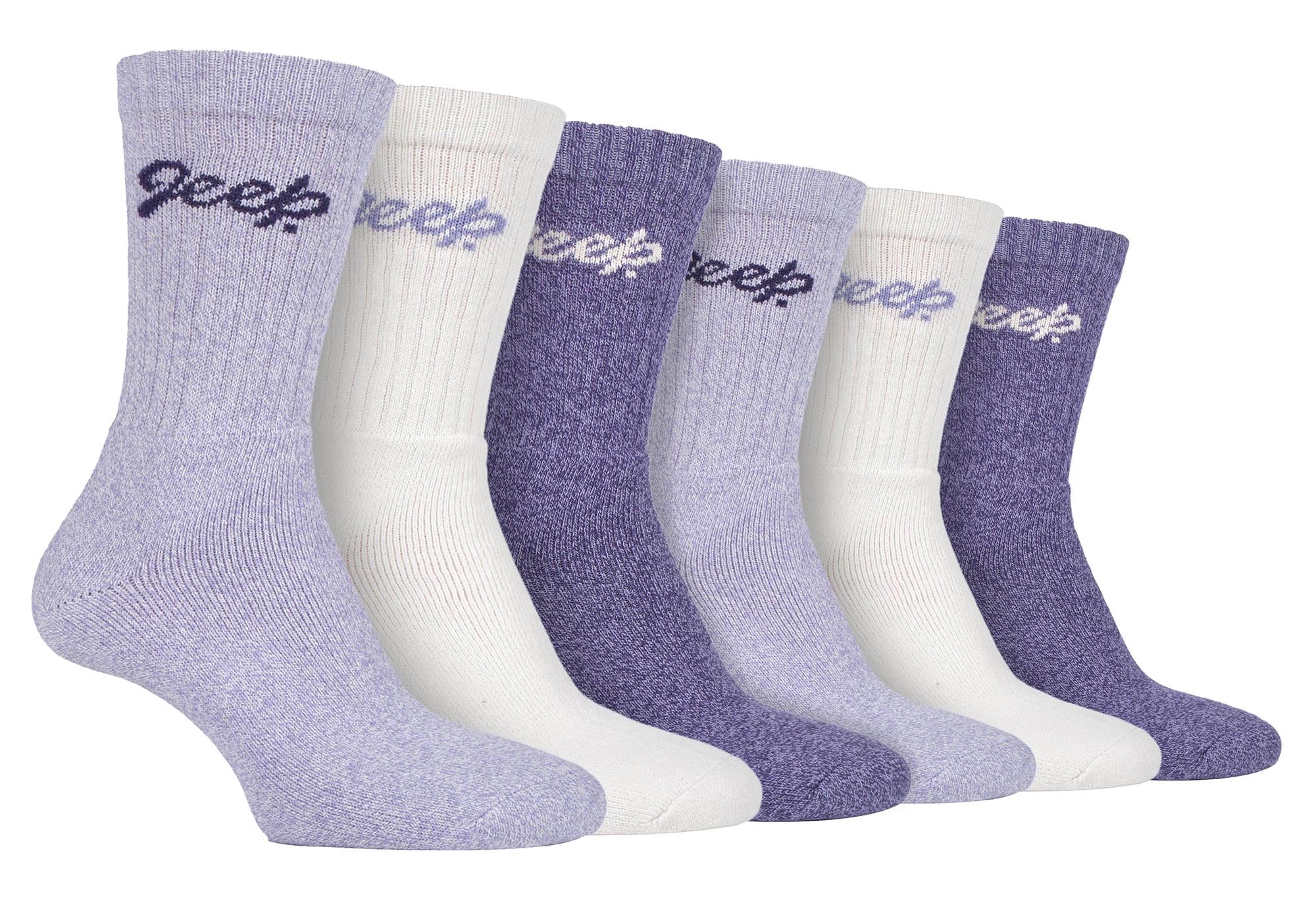 Jeep Women's Violet / Cream 6 Pack Hiking Boot Socks Ribbed Cotton Socks For Outdoors (4-8, Violet/Cream)