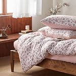Wake In Cloud - Floral Duvet Cover Set, Flower Coquette Cottagecore Shabby Chic Cute Aesthetic, Soft Lightweight Dorm Bedding for Women Teen Girls, 3 Pieces, Pink, Full Size