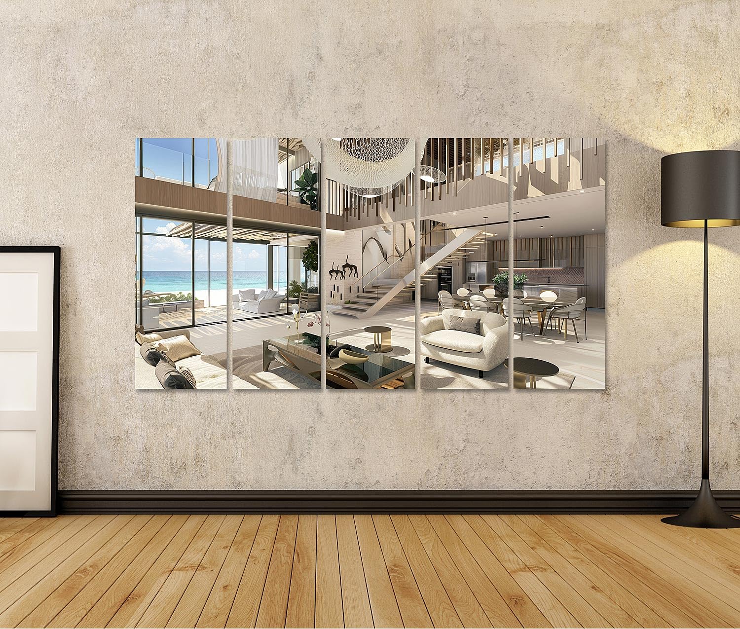 islandburner Cuadro sobre lienzo moderno casa de playa interior con vista al mar para sala de estar amantes de la playa tienda de muebles cuadros cuadros murales póster