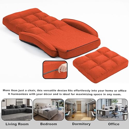 Miniatura 4 de Silla de Piso Interior con Reposabrazos y Almohada Silla Reclinable Plegable Chaise Lounge Sofá de 14 Posiciones Ajustable Cómoda para Gaming