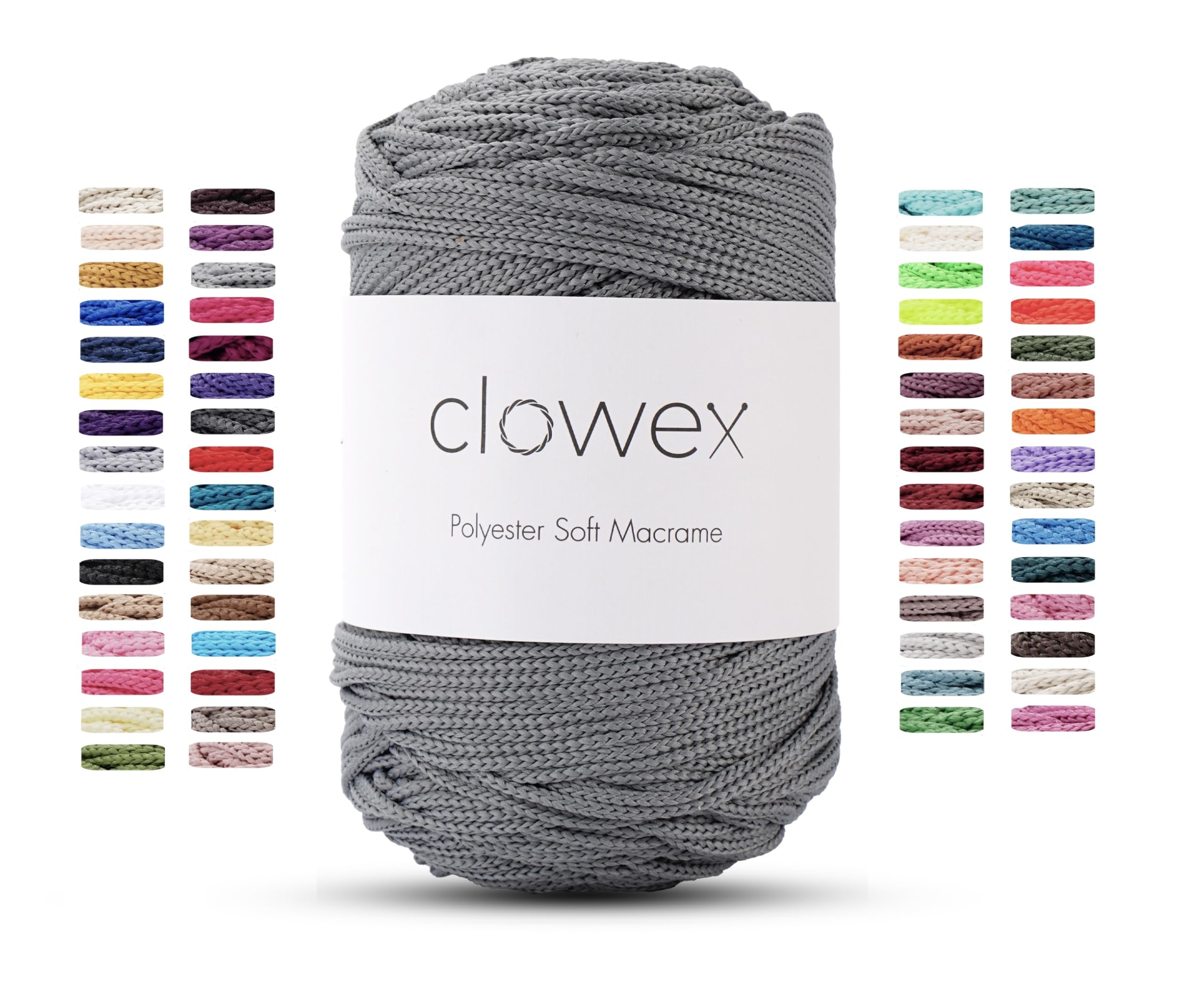 Clowex Polyester Soft Macrame Cord 2.5-3mm, 191 Yards x 1/9 inc Turkish Polyester Rope, Braided Macrame Yarn for DIY Crafts, Plant Hanger, Wall Hanging, Macrame Bag