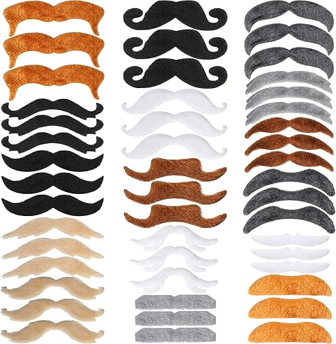 48 piezas de bigotes falsos, autoadhesivos, novedosos bigotes, fiesta de máscaras, suministros para fiesta de disfraces de Halloween