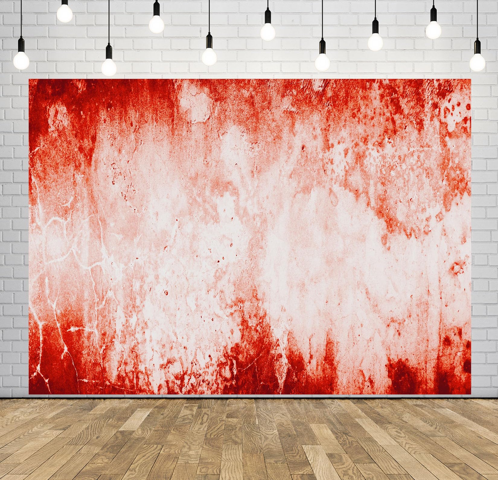 15x10FT (4.6x3m) Muro Grunge Rosso Bianco Usurato Sfondo Fotografico | Texture Astratta Di Cemento Dipinto Fondale In Tessuto,Macchie Cremisi Texture Crepata,Per Eventi Infestati,Photo Booth