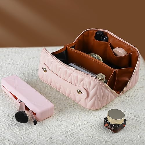 Miniatura 5 de Bolsa de maquillaje de viaje, bolsa de maquillaje portátil de gran apertura, se abre plana para un fácil acceso, bolsa de aseo personal, bolsa de