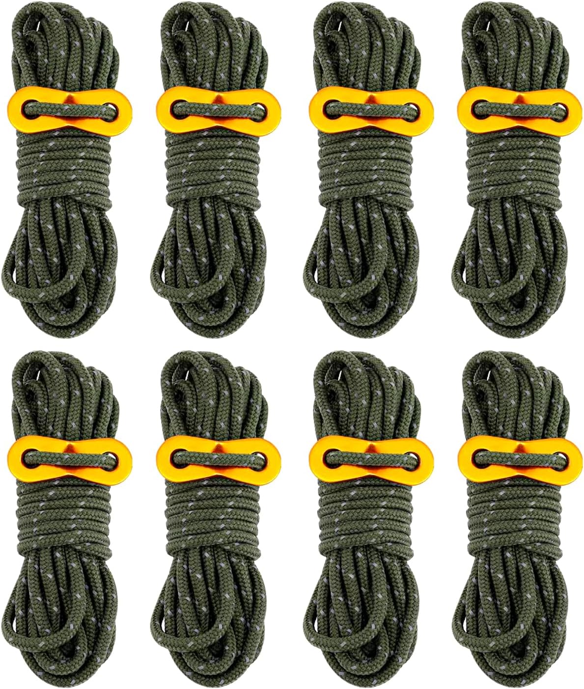 8 Pack 4mm Guy Lines Ultralight Tent Cords with Aluminum Adjuster Tensioner Outdoor Camping Guylines Ropes for Tent Tarp,Climbing,Hiking Backpacking (Army-Green)