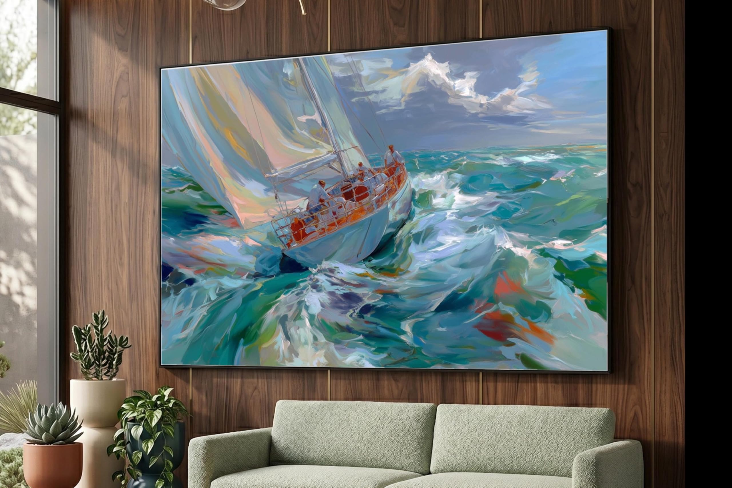XBTYKPB Sailing Canvas Art, Ocean Waves Painting, Nautical Wall Decor, Marine Adventure Canvas, Coastal Decor, Seascape Art Print(21x30cm/Frameless)