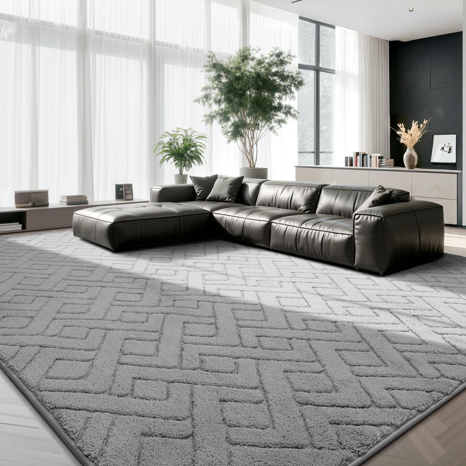 Untimaty 160X230cm Large Rugs Living Room: 3D Diamond Pattern Fluffy Grey - Soft Comfortable Underfoot - Washable Easy To Clean - Anti-Slip Area Rug Carpet for Bedroom Kids Room Family Home