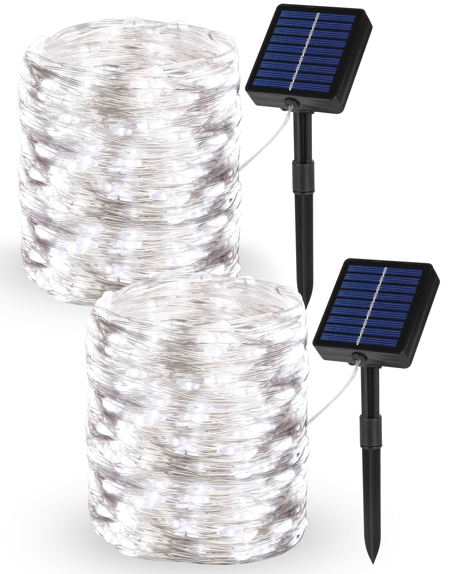 NWPUSZ 2 Stück Solar Lichterkette Aussen,Totaal 20M 200LED Solarlichterkette, 8 Modi IP65 Wasserdicht Timer Kupferdraht Lichterkette für Garten Terrasse Balkon Party Innen Außen
