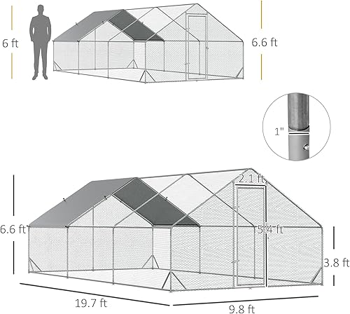 Miniatura 7 de PawHut Gallinero grande de metal con cubierta impermeable y anti-UV, jaula de valla en forma de espira para uso en granja al aire libre y patio,