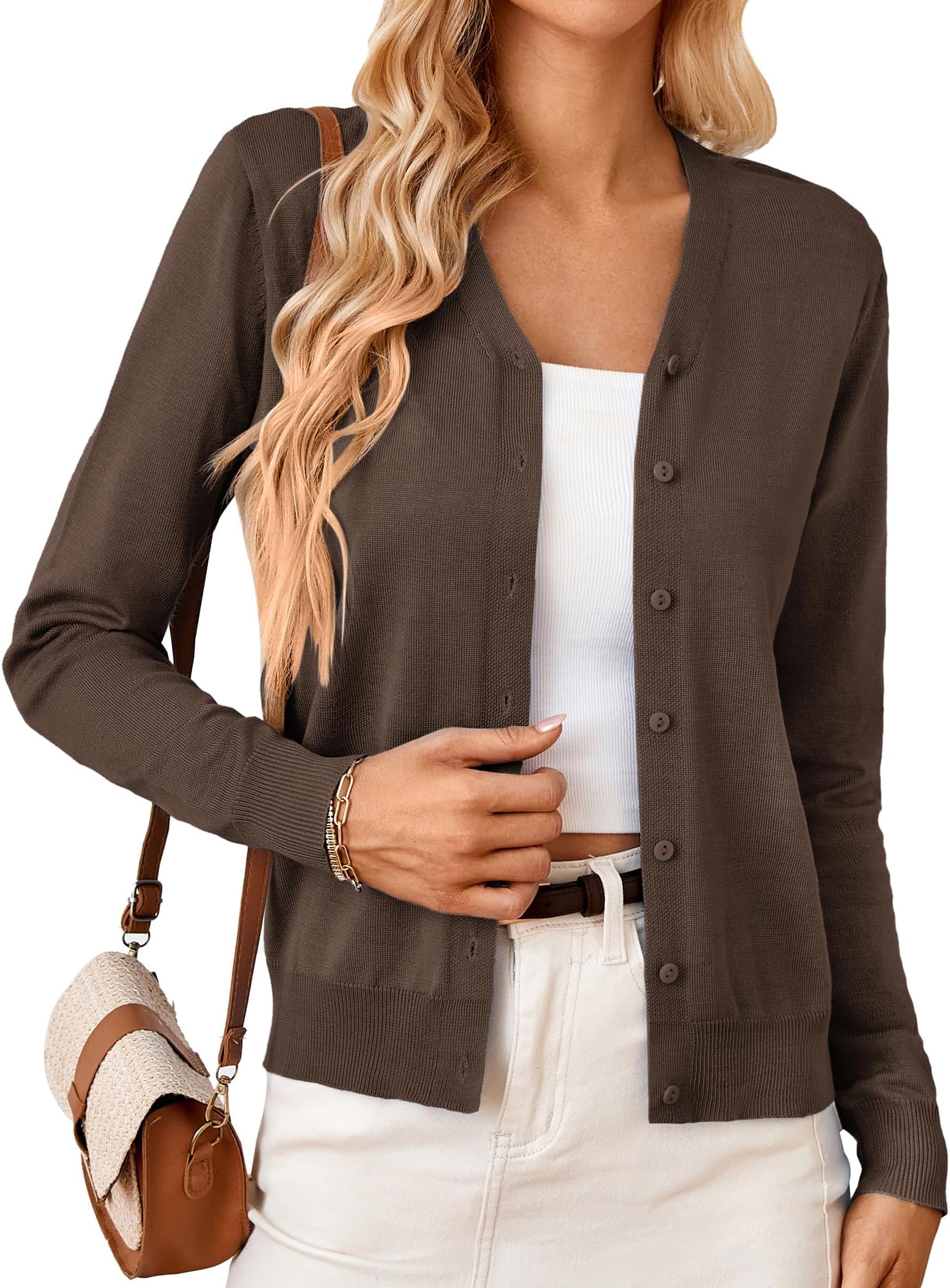 Women's Long Sleeve Button Down Vee Neck Classic Sweater Knit Cardigan