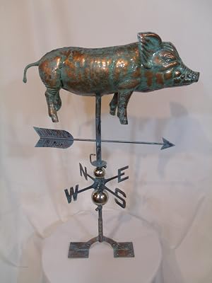 Furniture Barn USA Large Handcrafted 3D 3- Dimensional Full Body Pig Weathervane Copper Patina Finish