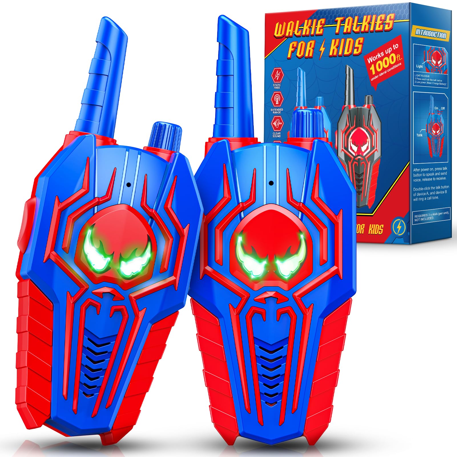 Hapikids Spider Walkie-Talkies for Boys 4-8, Outdoor Gift in Blue
