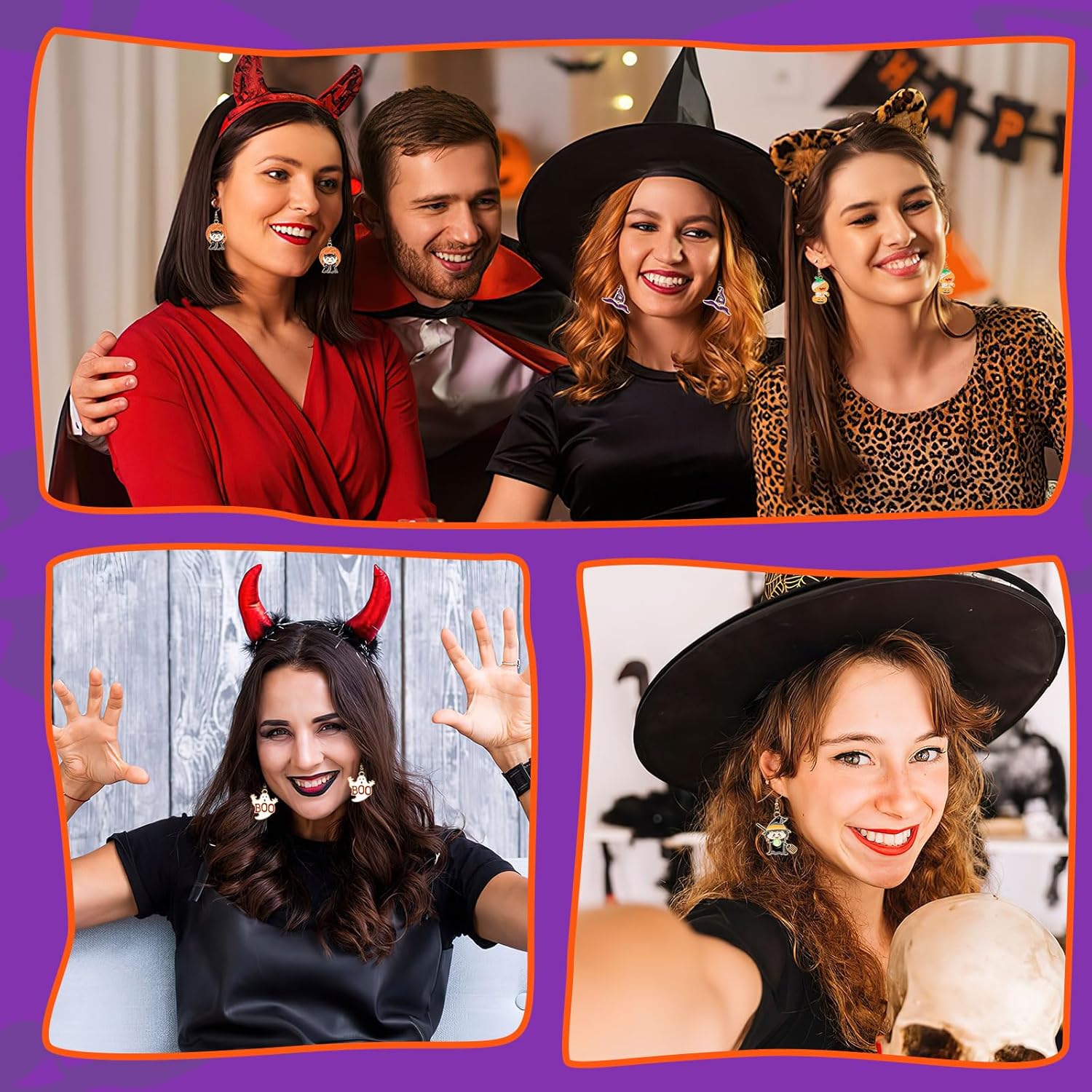 9 Pairs Halloween Enamel Earrings for Women Teen Girls Pumpkin Spider Black Cat Ghost Boo Witch Hat Spooky Earrings Halloween Earring Set for Holiday Decoration - Image 7