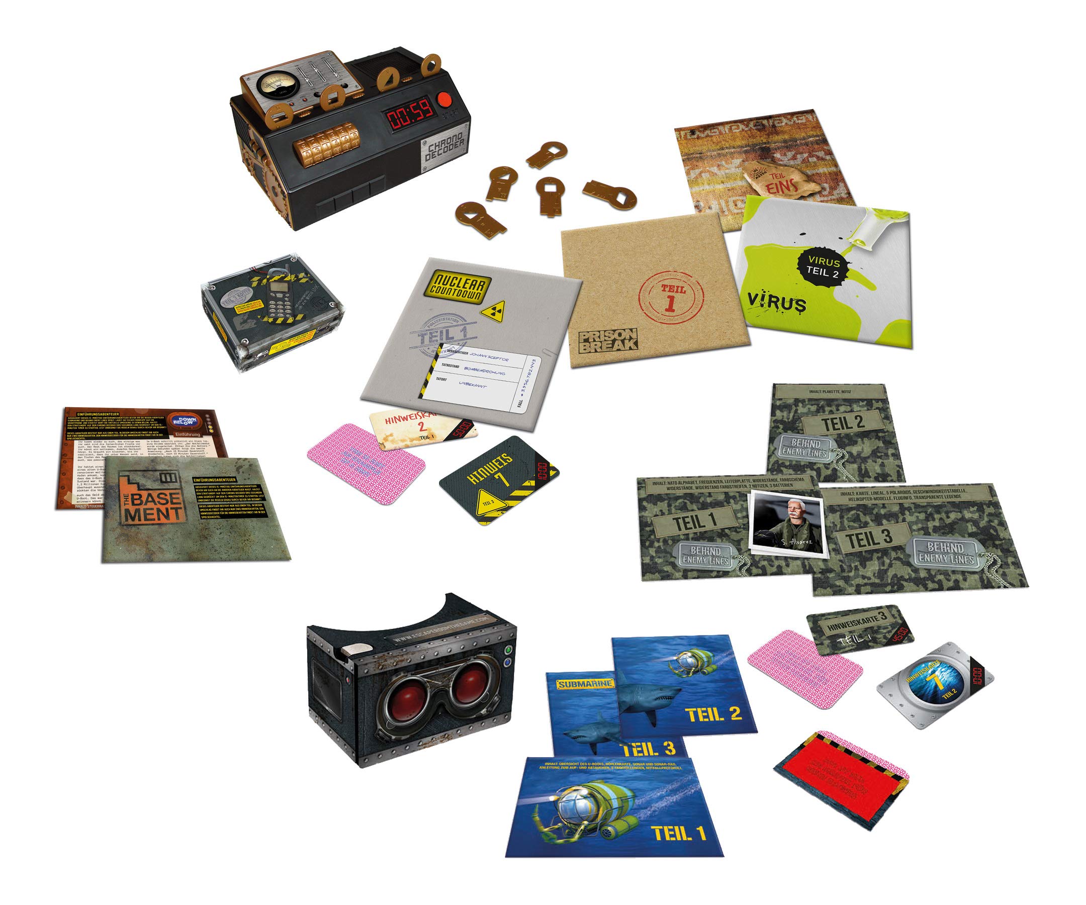 Noris 606101831 - Escape Room Mega Pack - Familien und Gesellschaftsspiel für Erwachsene, inkl. 5 lösbare Fälle und Chrono Decoder, ab 16 Jahren