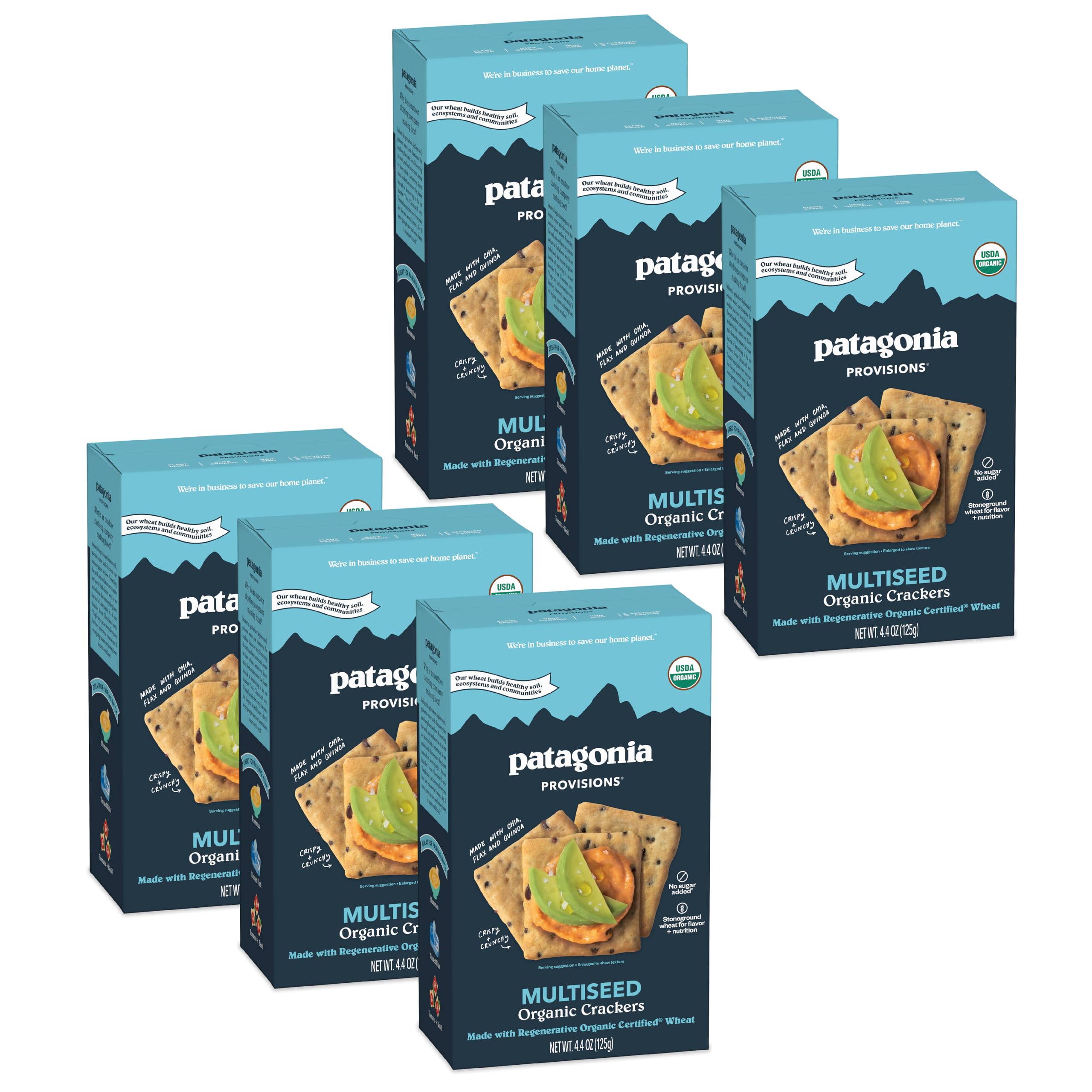 Patagonia ProvisionsPatagonia Provisions Organic Multiseed Crackers (6 Pack) – 3g Plant Protein Per Serving – Made with Wheat Flour & Sea Salt – Non-GMO, No Added Sugar - Crispy & CrunchyUSDA Organic