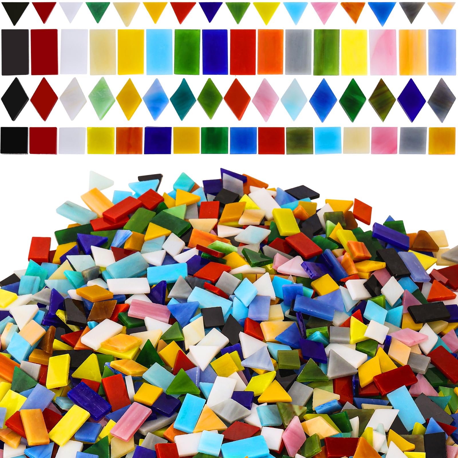 Photo 1 of 2400 Pcs Mosaic Tiles, Glass Mosaic Tiles for Crafts Bulk, Assorted Color Stained Mosaic Glass Pieces, Mosaic Supplies for Home Decoration, Art Crafts, DIY Projects, Opaque
