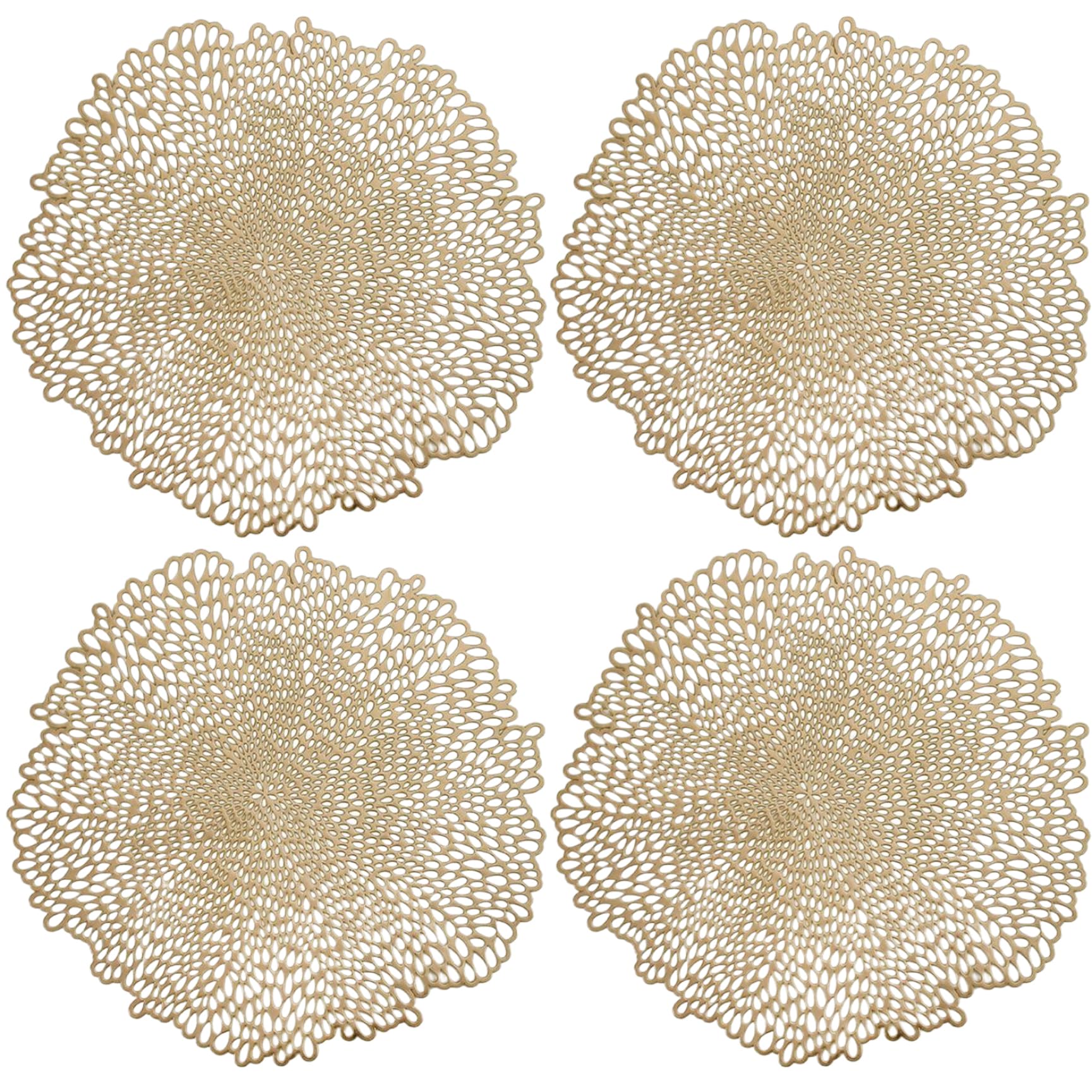 Takingup Golden Gold Place Mats 4Pcs 15 Inch Round Exquisite Hollow Out Heat Insulated Washable Pvc For Party Wedding Restaurant Hotel, Placemats