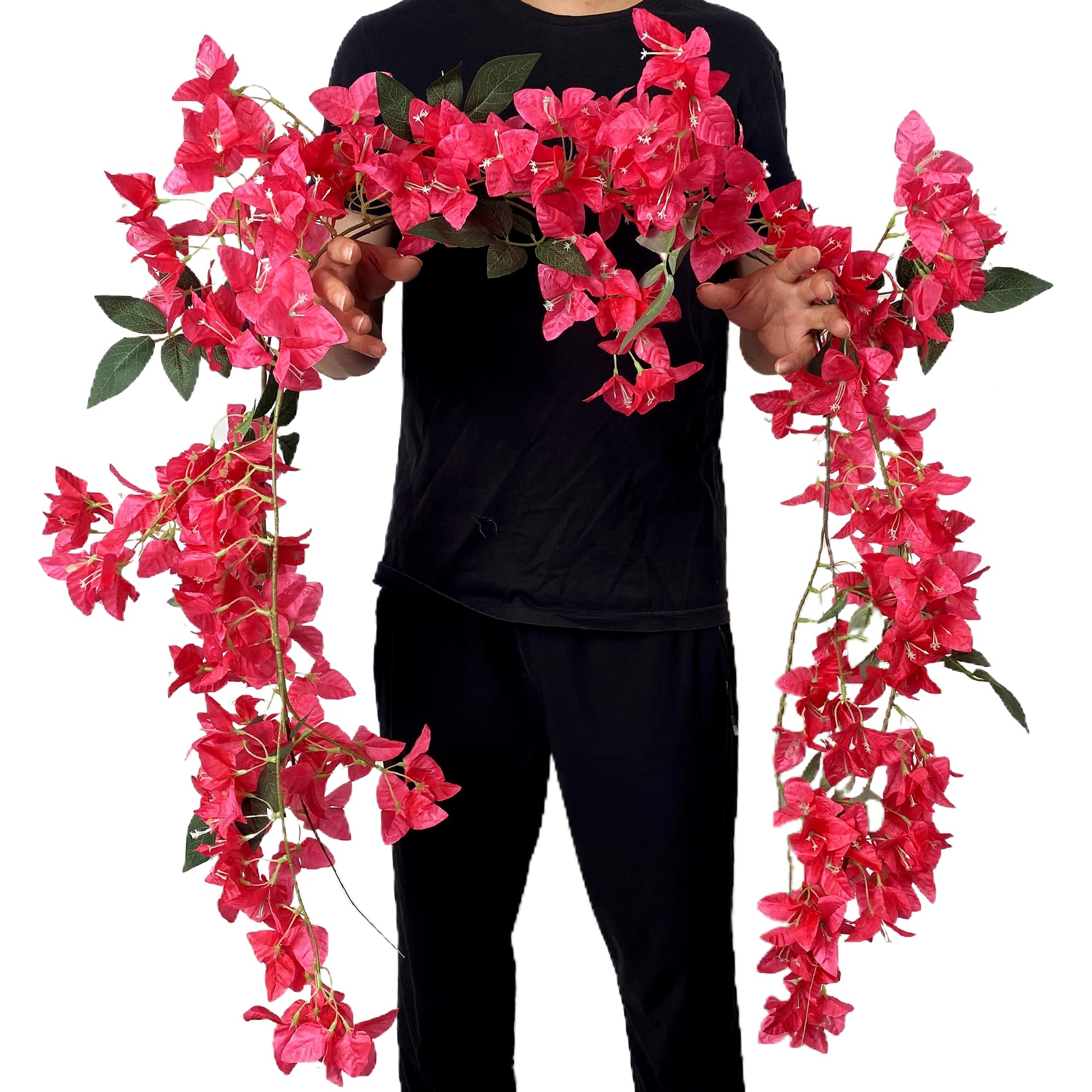 Juego de 2 guirnaldas de flores artificiales de buganvilla de seda trepadora de seda para arco de boda, telón de fondo de pared, camino de mesa (fucsia, paquete de 2)
