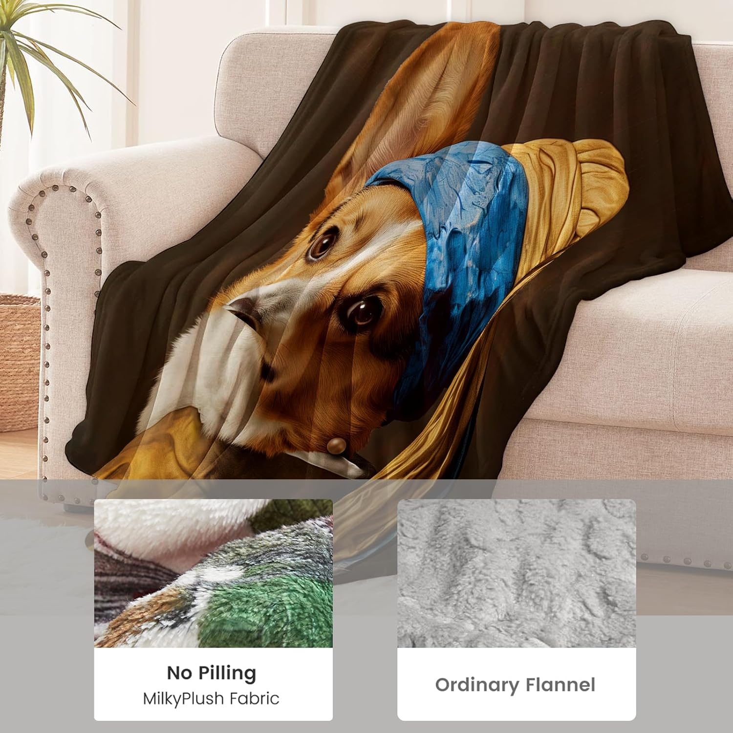 Corgi Lovers Blanket, Flannel Corgi Art Throw for Sofa, Couch, Bed - Soft, Warm, Cozy - 60" x 50" - Image 5