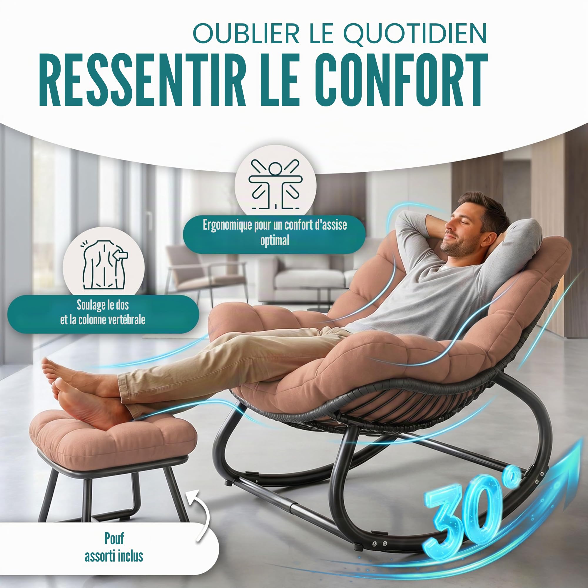 KESSER Fauteuil à Bascule pour l'intérieur et l'extérieur - Charge maximale : 120 kg - Fauteuil de Relaxation avec Pieds antidérapants - Résistant aux intempéries (Taupe, XXL Chillexer Pro)