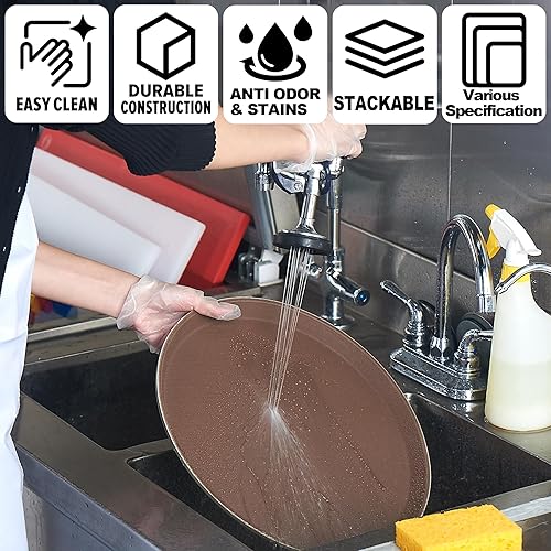 Miniatura 6 de CURTA Paquete de 2 bandejas antideslizantes de grado restaurante, NSF, ovalada de 24 x 29 pulgadas, bandeja redonda forrada de goma de plástico,