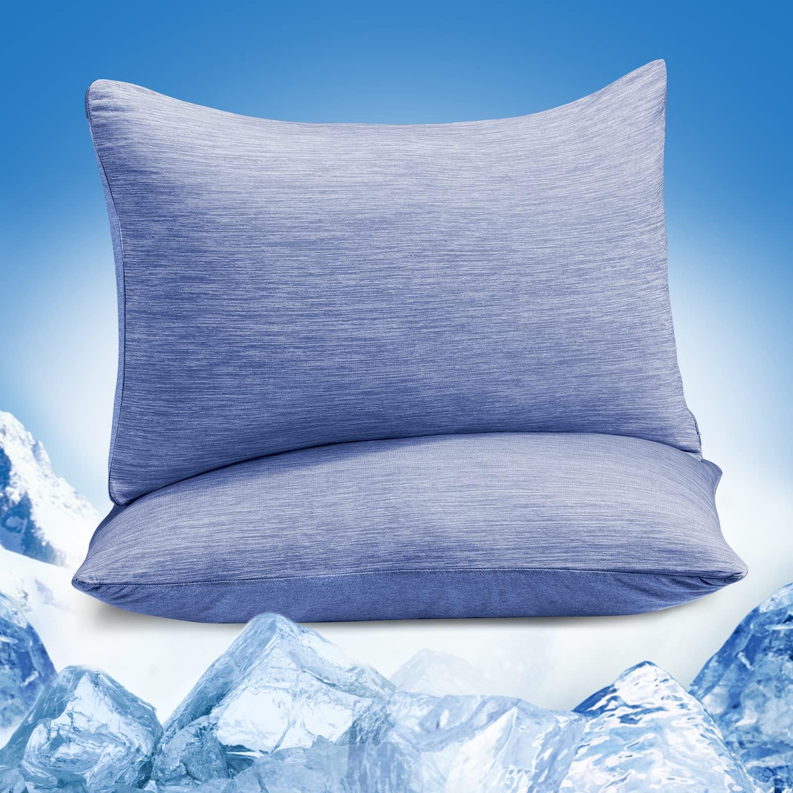 Marchpower Cooling Pillowcase for Hot Sleepers Night Sweats Q-Max 0.5 Cooling Technology Cool Pillow Case Soft Breathable Cooling Pillow Cover with Hidden Zipper 2 Pack Queen (20X30 inches) Blue