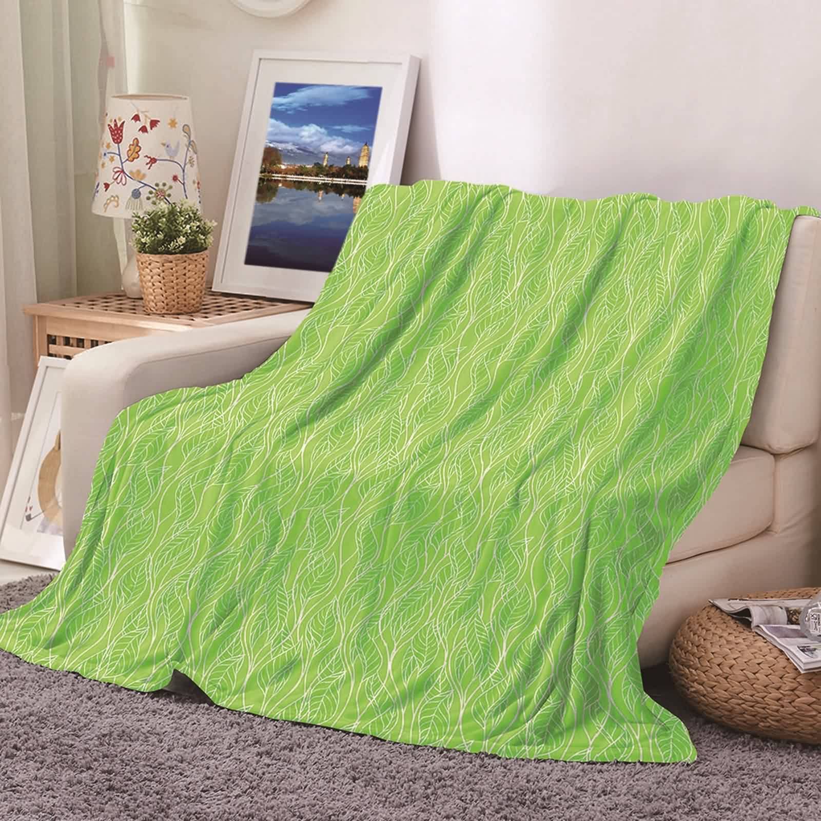 Warm Blanket, Fleecedecke Grün 150 x 200 Flanell Kuscheldecke Blatt Flanelldecke Weich Kuschelig Wohndecke Sofa Bett Geschenk