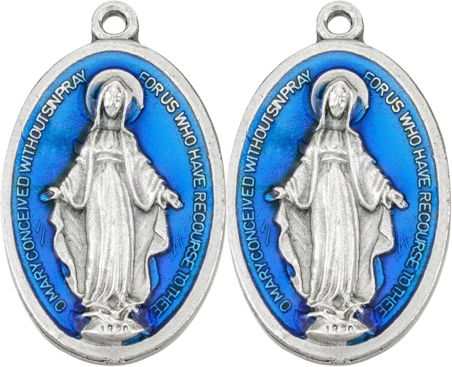 Needzo Blue Epoxy Miraculous Medal Pendant, Religious Jewelry Gifts, 1.25 Inches, Pack of 2