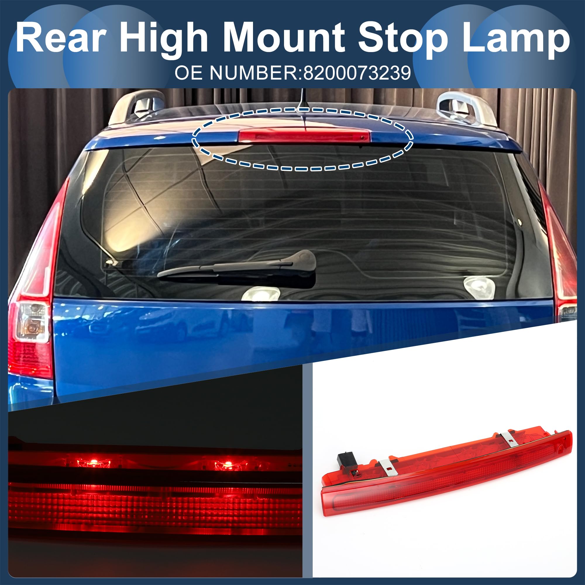 Tercera Luz De Freno Led Para Renault Megane Mk2 2002-2009 1Pc | Rojo, Plástico Abs, Ip67, 32.5X3.5Cm, 12V, 2 Pines, Oe 8200073239, Para Scenic Ii 2003-2009, Para Grand Scenic 2004-2009