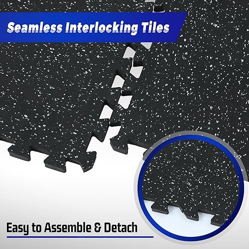 Miniatura 8 de SUPERJARE Alfombrillas de Equipos de Ejercicio con Superficie de Goma de 0.56 pulgadas de Grosor, 6 Piezas, 24 Pies Cuadrados, Alfombrillas de