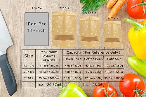 Miniatura 6 de 100 bolsas de pie con ventana, bolsas de papel kraft con cierre de cremallera, 7 x 10.2 pulgadas, bolsas de pie reutilizables, bolsas de