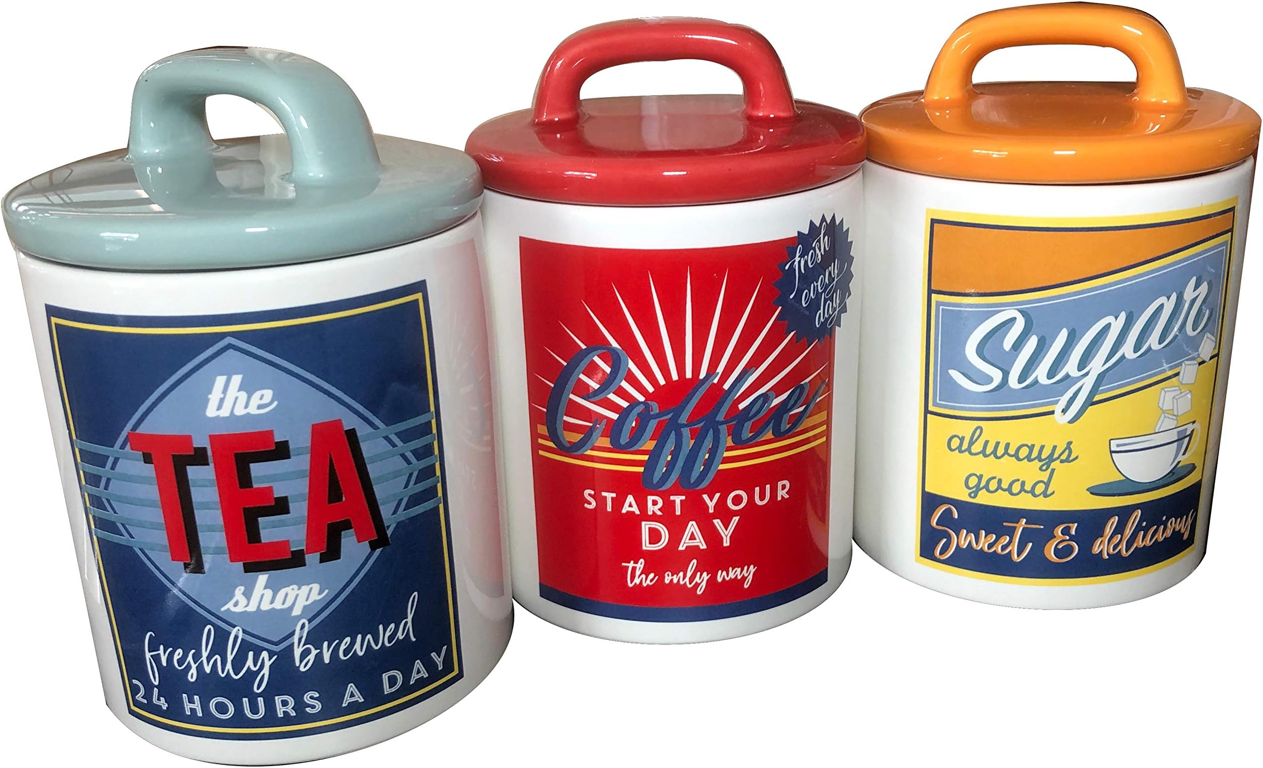 Box-Wish RETRO 50's TEA COFFEE SUGAR GIFT SET Ceramic Jars
