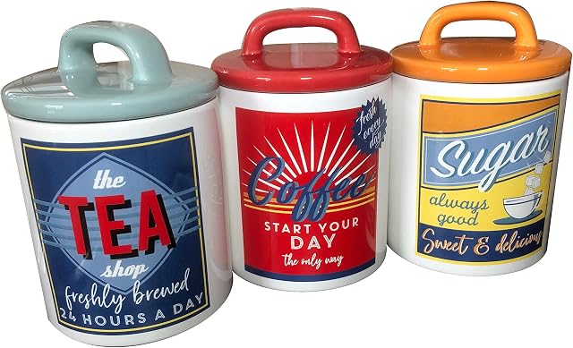 RETRO 50's TEA COFFEE SUGAR GIFT SET Ceramic Jars