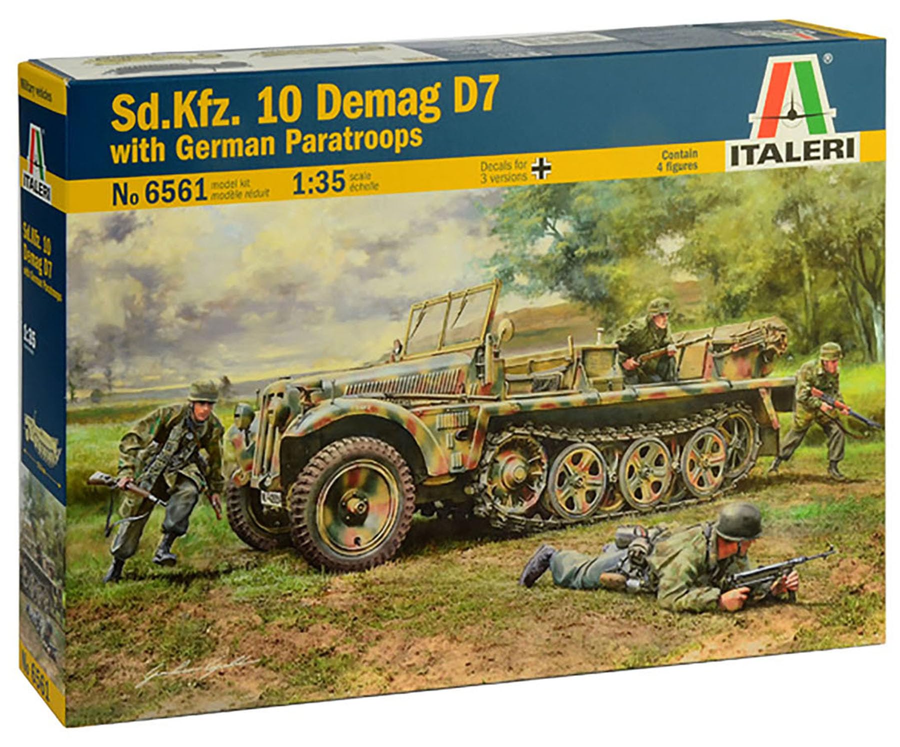 Platz IT6561 IT6561 1/35 WW2 niemiecki Sd.Kfz.10 Demag D7 Descent Hunters figurka, zawiera 4 modele plastikowe