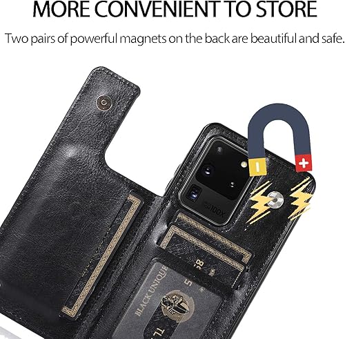 Miniatura 4 de ZYZX Funda tipo cartera para Samsung Galaxy S20 Ultra (no S20) con tarjetero y tapa de piel sintética con función atril, cierre magnético, a prueba
