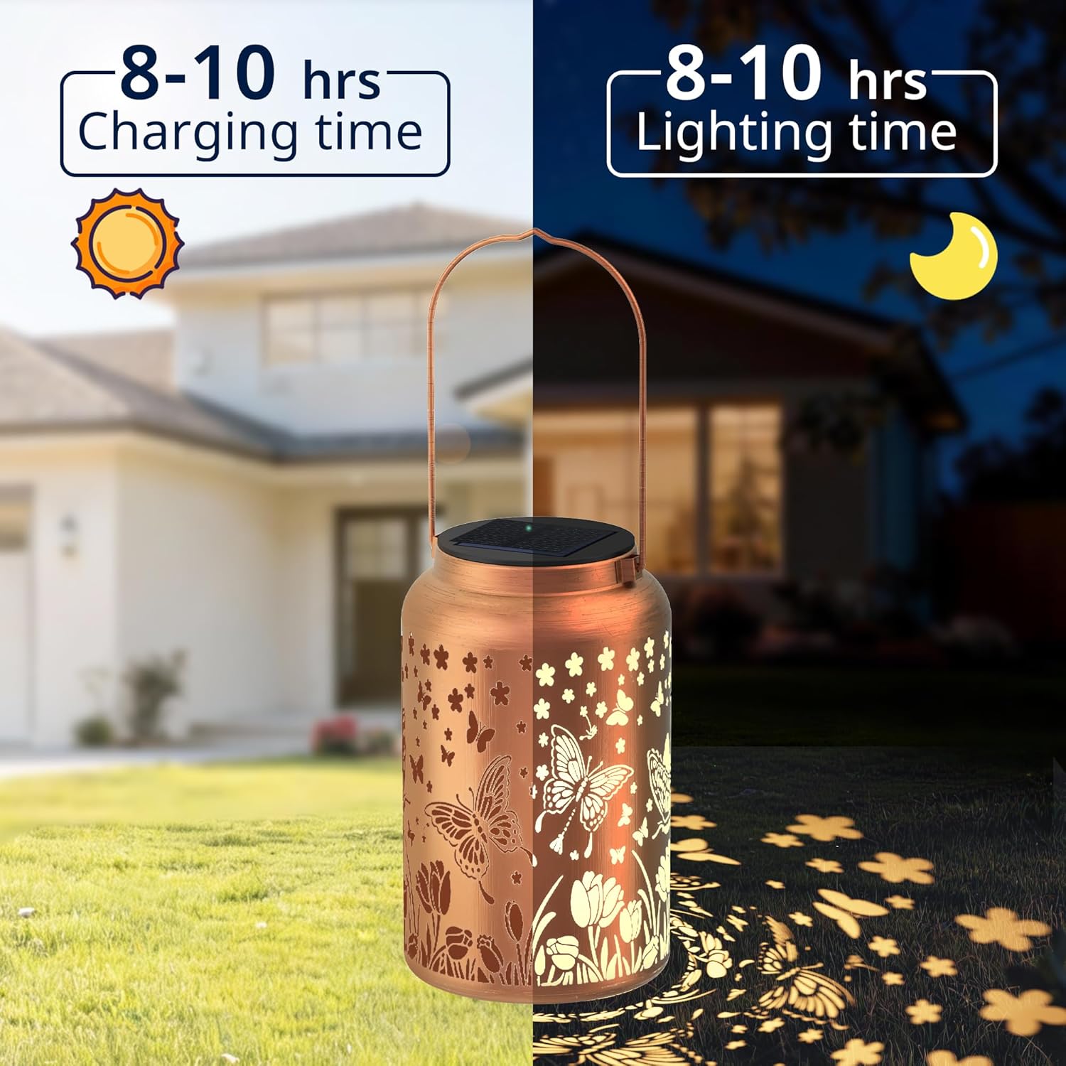 Solar Lanterns Outdoor Waterproof,Butterfly Solar Lantern Gift for Women Girl Mom Grandma,Valentine Gifts,Metal Hanging Solar Lantern for Yard,Garden,Porch Landscape Deconrations-1 Pack