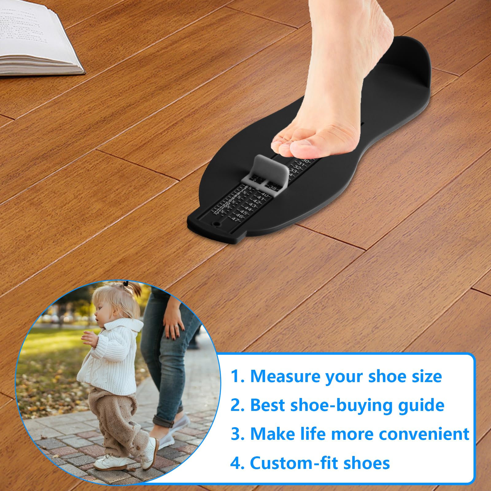 2 Pcs Pedimetre Enfants et Adultes, Pédimètre Adulte et Enfants, Mesure Pied Enfant, Pointure Chaussure Mesurer Pied Dispositif de Mesure EUR UK pour Determiner la Pointure, avec 2 Rubans à Mesurer