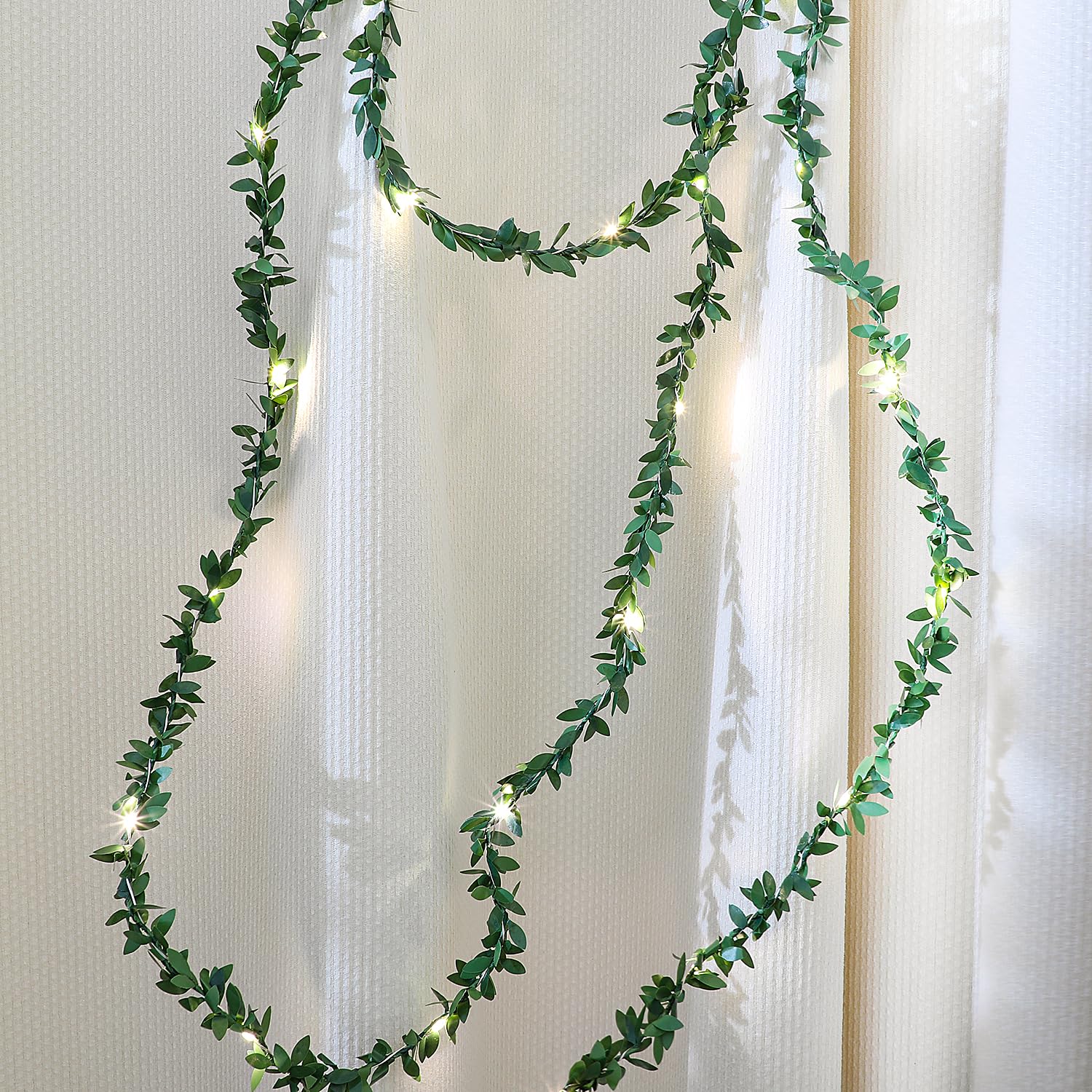 JOFONY LED Fairy Lights Artificial Plant, LED Fairy Lights Green Leaf, 2 m 20 LEDs Fairy Lights Battery, Fairy Lights Spring Decoration for Festival, Party, Valentine's Day, Wedding