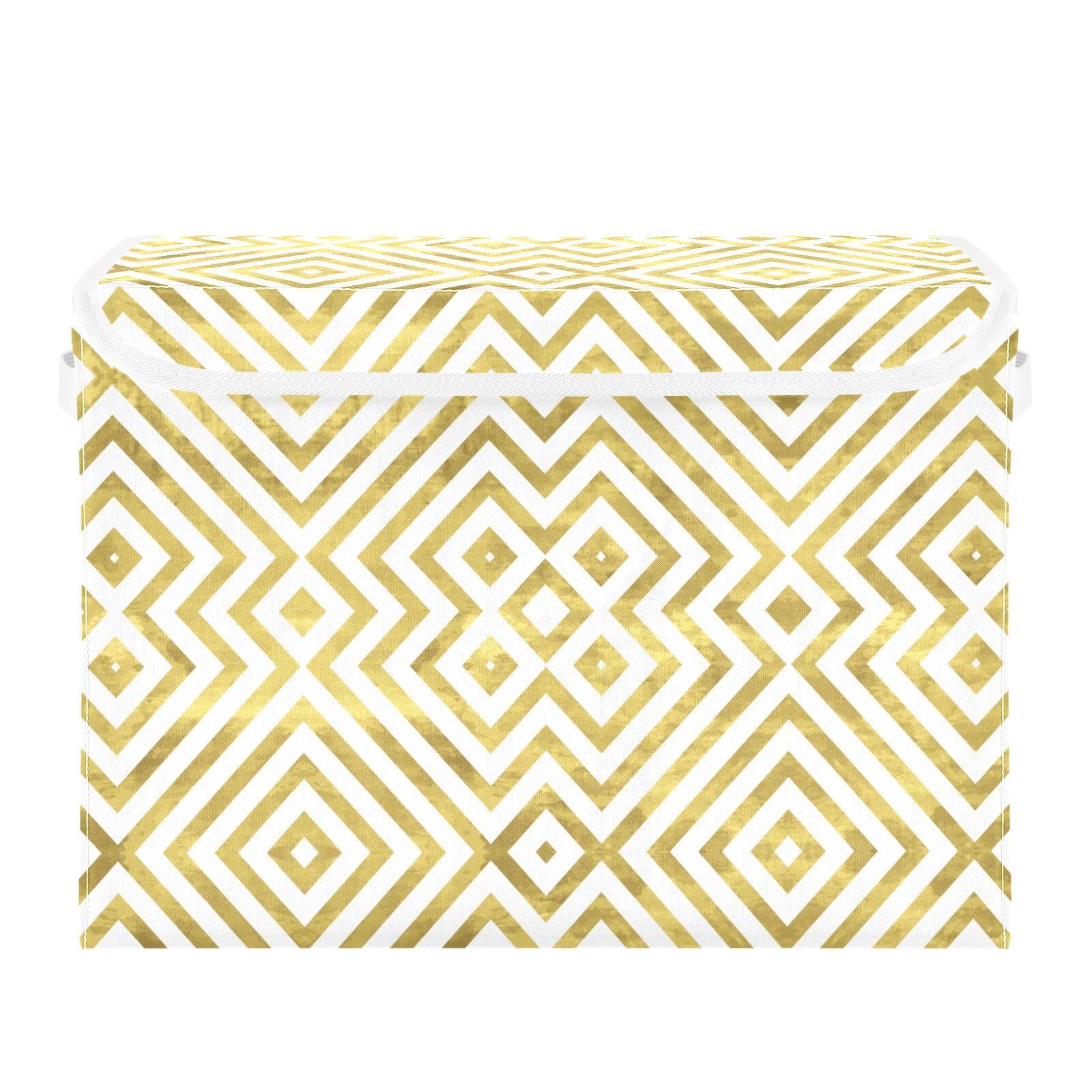 Mnsruu White Gold Geometric Foldable Storage Boxes with Lid Collapsible Storage Bins Large Clothing Storage Organiser Basket for Toy