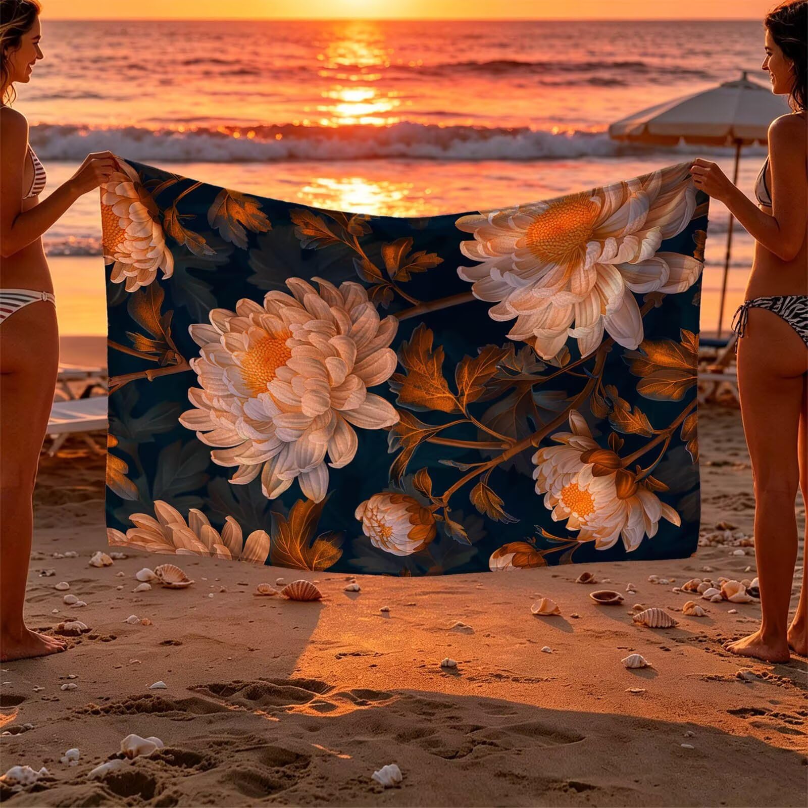 Flor Toalla Playa 220 x 160 Resistente a la Arena Secado rápido Ligero, Toalla Playa Grande 160x220cm Suave Cómodo como Gym Yoga Sauna Toallas Baño Grandes Exterior Travel Essentials Blanco XTLS-2165