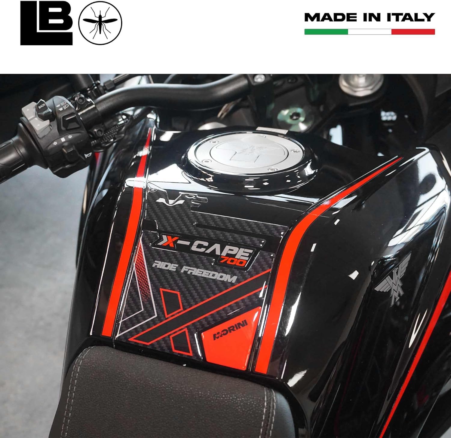 labelbike - 3D Sticker Motorcycle Fuel Tank Pad Decoration and Protection in Resin with Official License Morini X-Cape 700 2025 - Color Carbon Black Red
