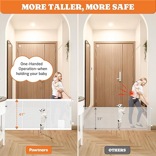 Miniatura 3 de Pawtners Puertas retráctiles para bebés extra anchas, 41 pulgadas de alto que se extienden hasta 120 pulgadas de ancho, puerta para perros