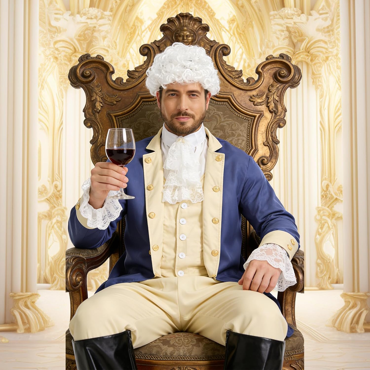GYQMBT Colonial Style wig,Founding Fathers Costume accessories,Judge Wig Set with Lace Tie and Lace Cuffs.