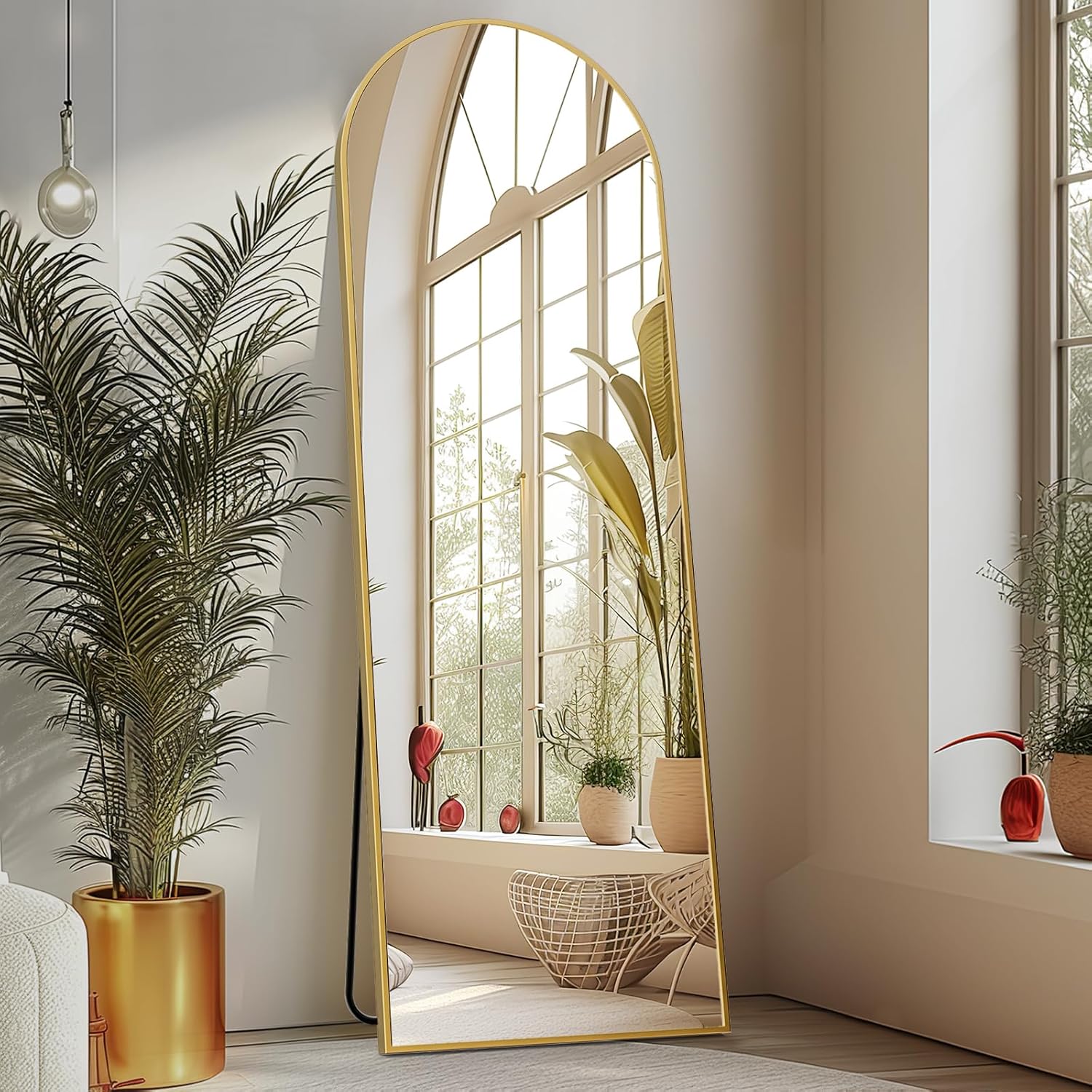Sweetcrispy 59"x16" Arched Full Length Mirror, Leaning or Standing Full Body Mirror with Aluminum Alloy Thin Frame, Suitable for Bedroom or Cloakroom,Gold